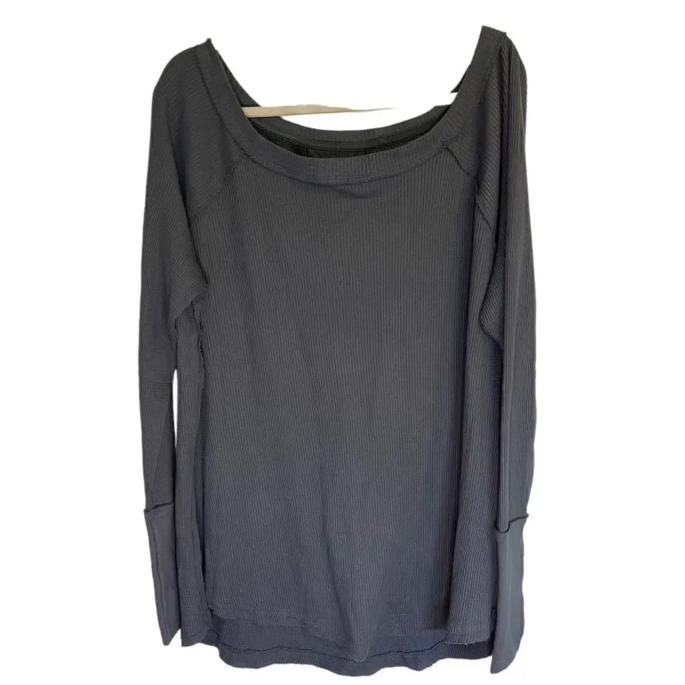 Free People Snowy Termal Shirt Top In Blue.Size S